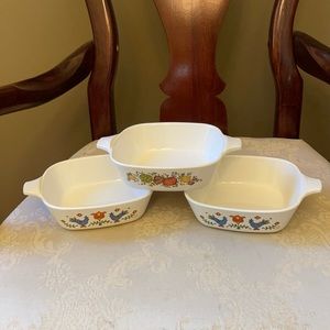 Set of vintage Corning Ware 1970s 2 Country Festival 1 Spice of Life casseroles